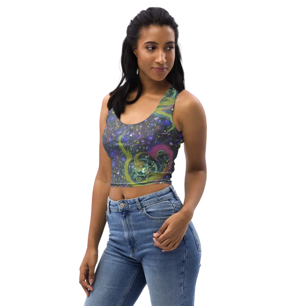 Neon Garden Grid on Crop Top — Left Front
