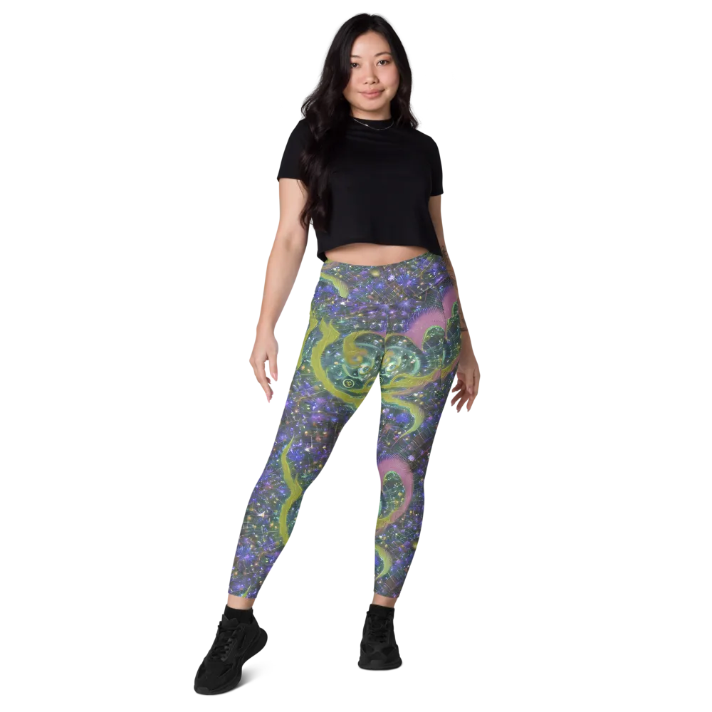 Neon Garden Grid on Leggings with Pockets — Front