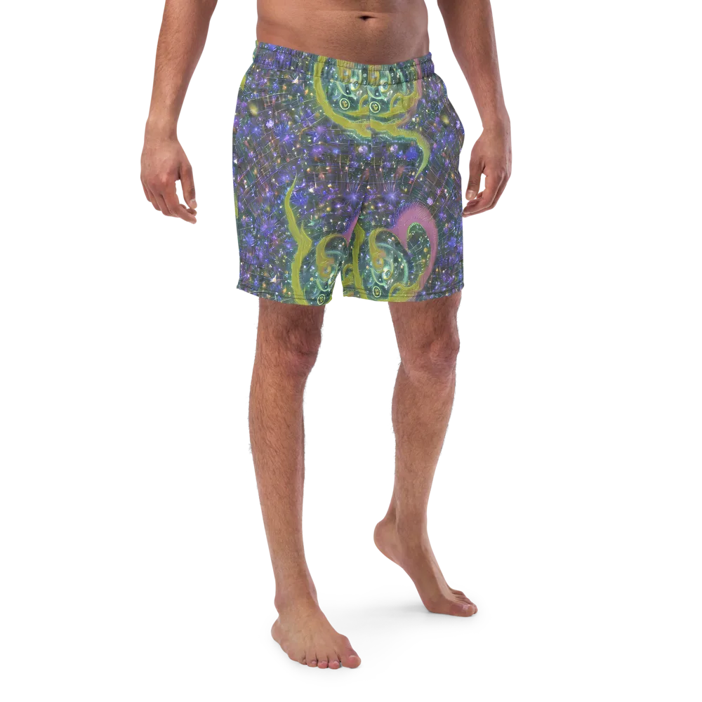 Neon Garden Grid on Swim Trunks — Front