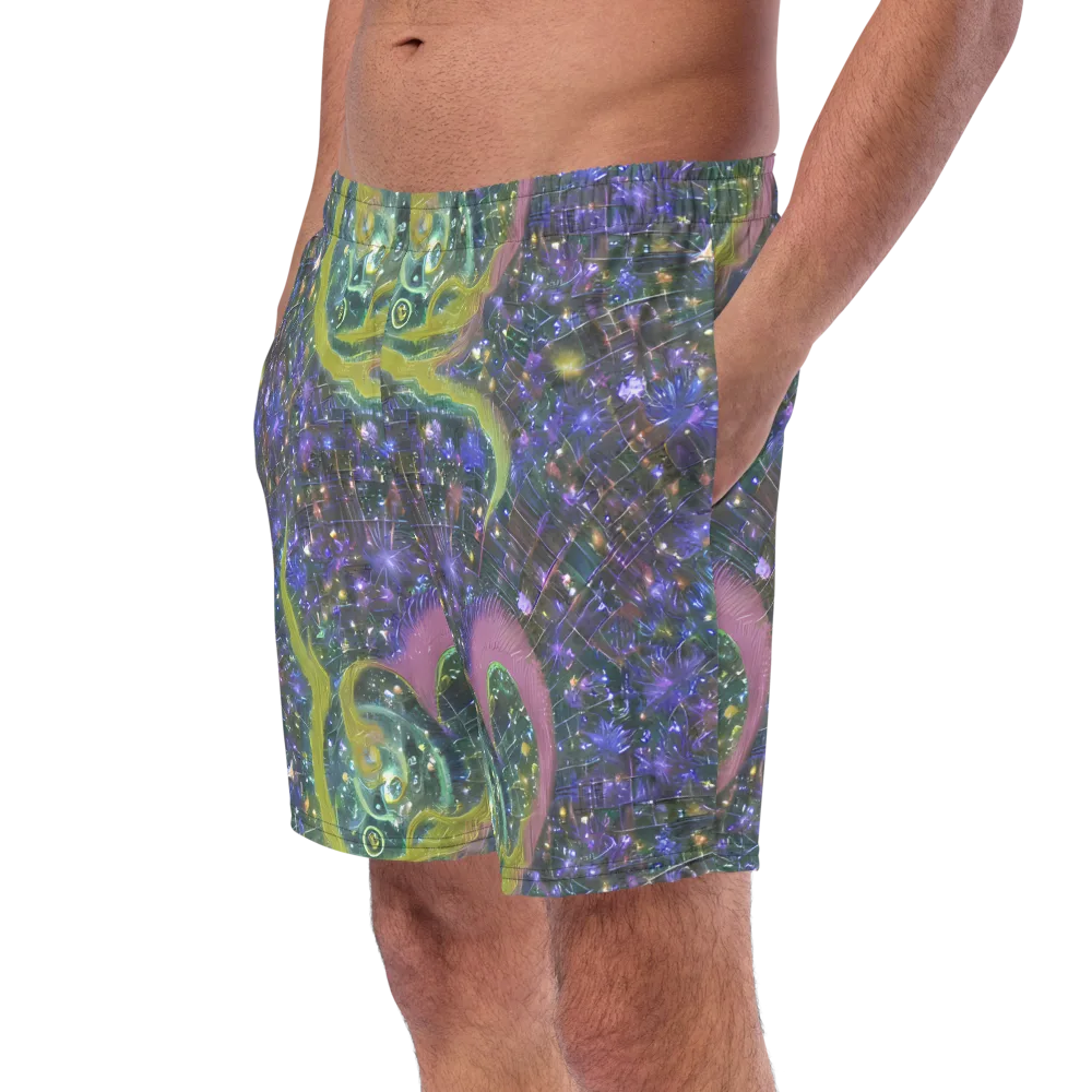 Neon Garden Grid on Swim Trunks — Left Front