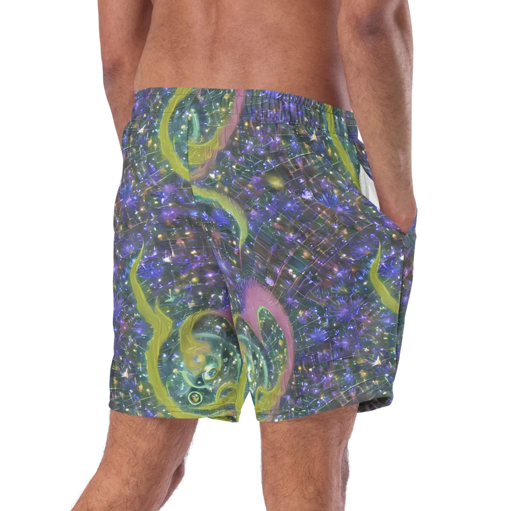 Neon Garden Grid on Swim Trunks — Right Back
