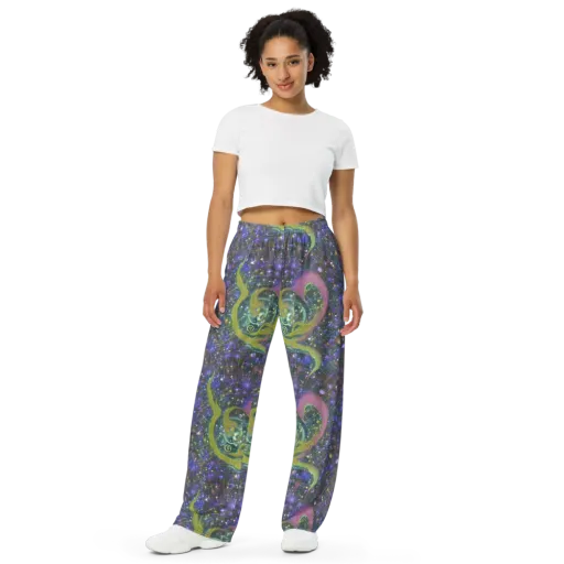 Neon Garden Grid on a Wide-Leg Pants