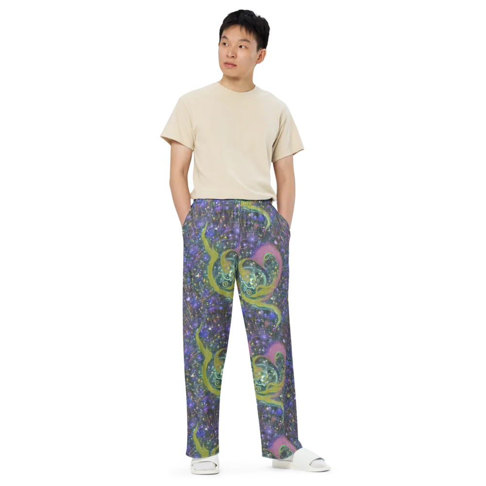 Neon Garden Grid on Wide-Leg Pants — Front