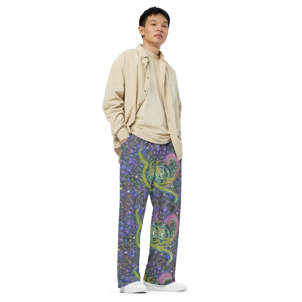 Neon Garden Grid on Wide-Leg Pants — Right Front