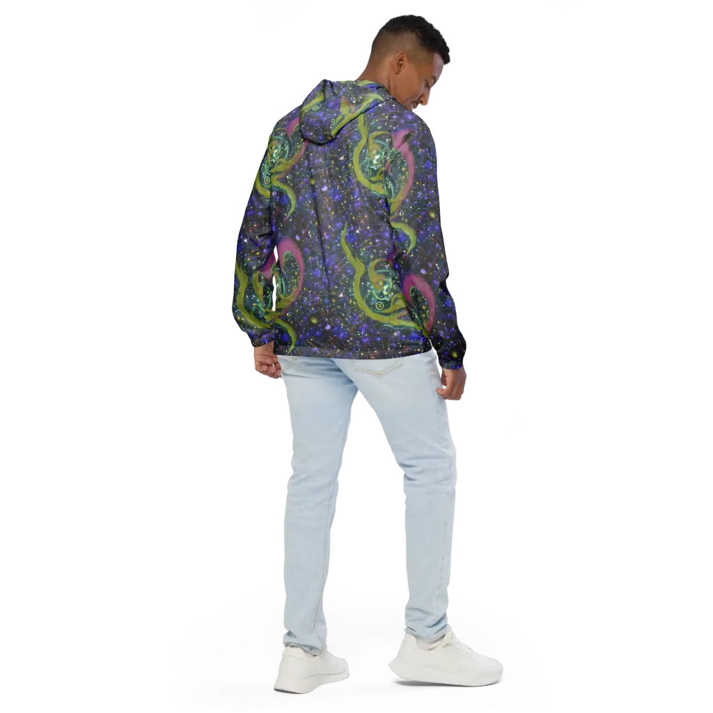 Neon Garden Grid on Men's Windbreaker — Back