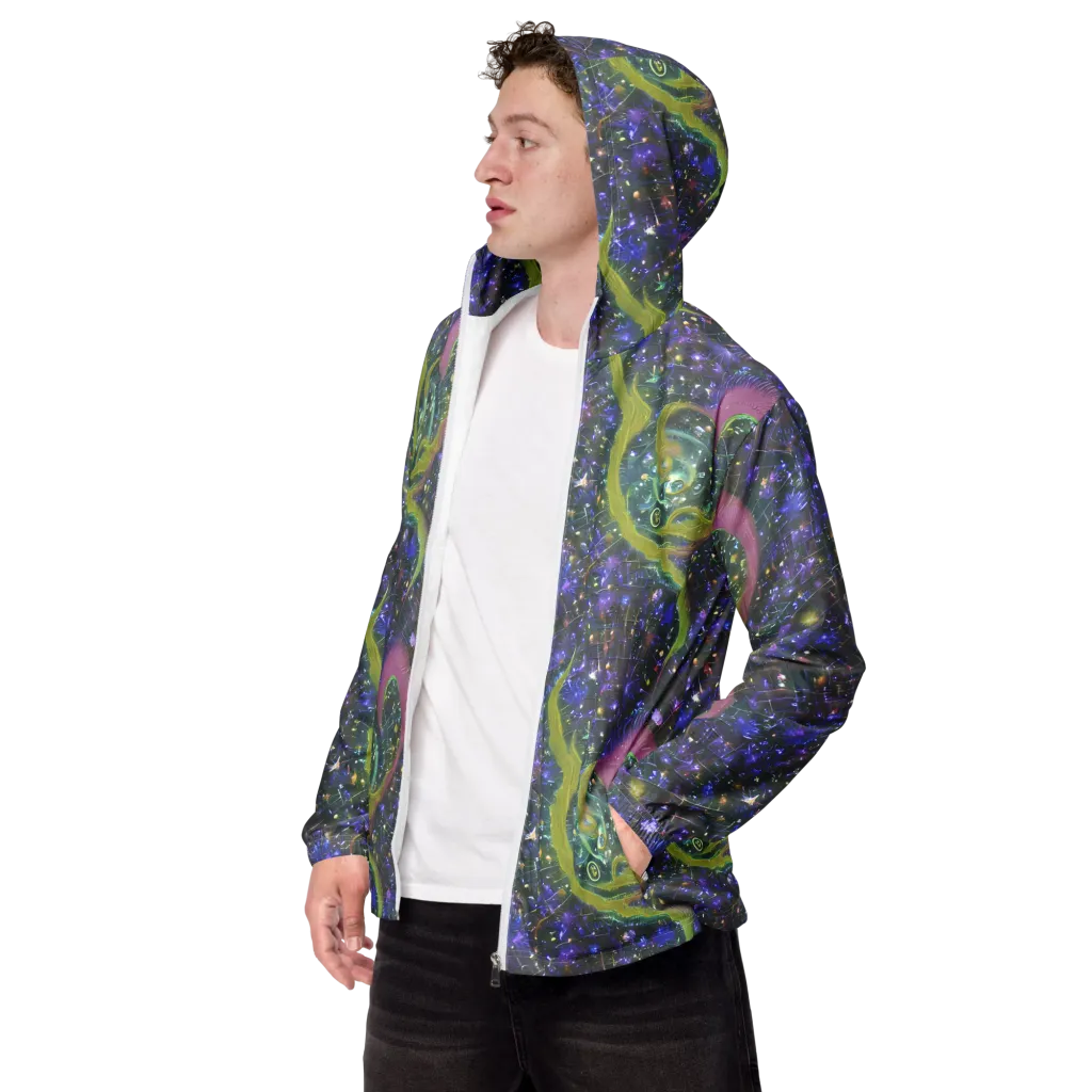 Neon Garden Grid on Men's Windbreaker — Left Front