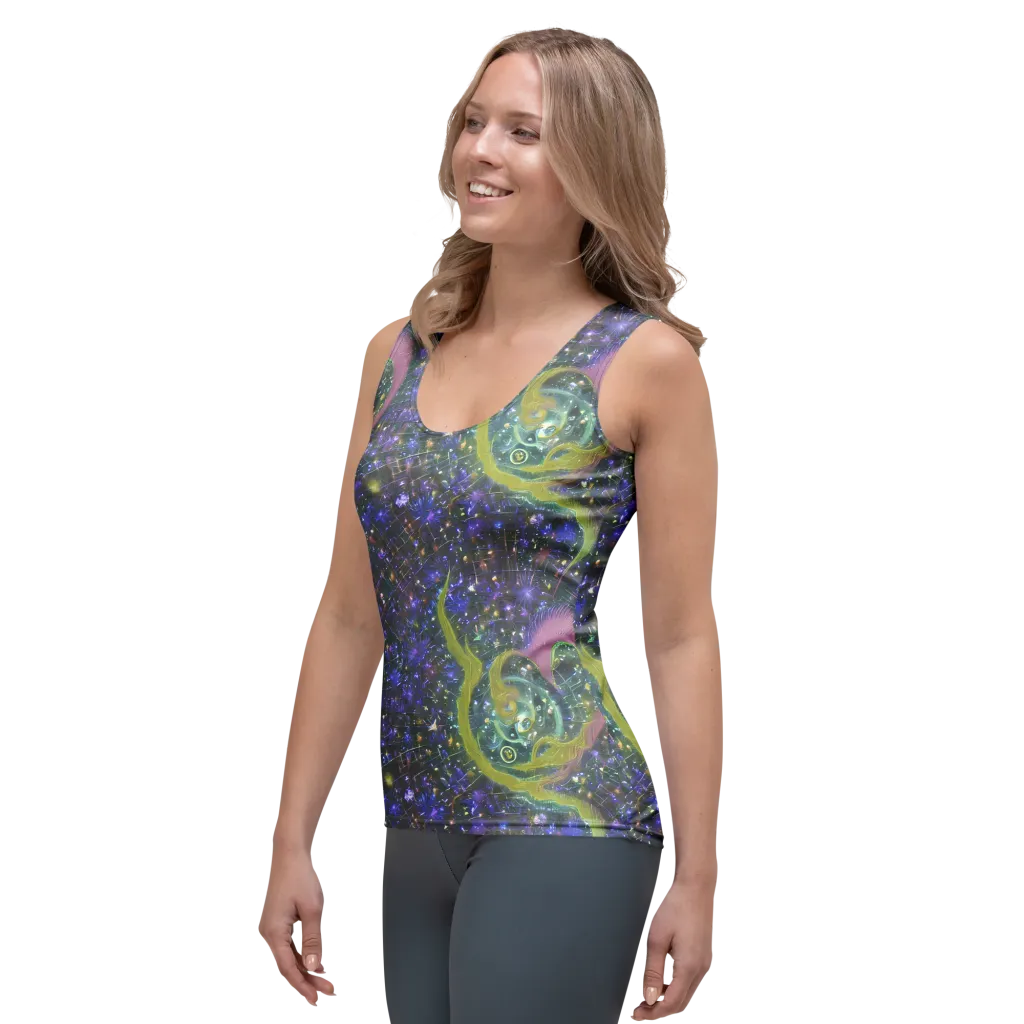 Neon Garden Grid on Women's Tank Top — Left Front