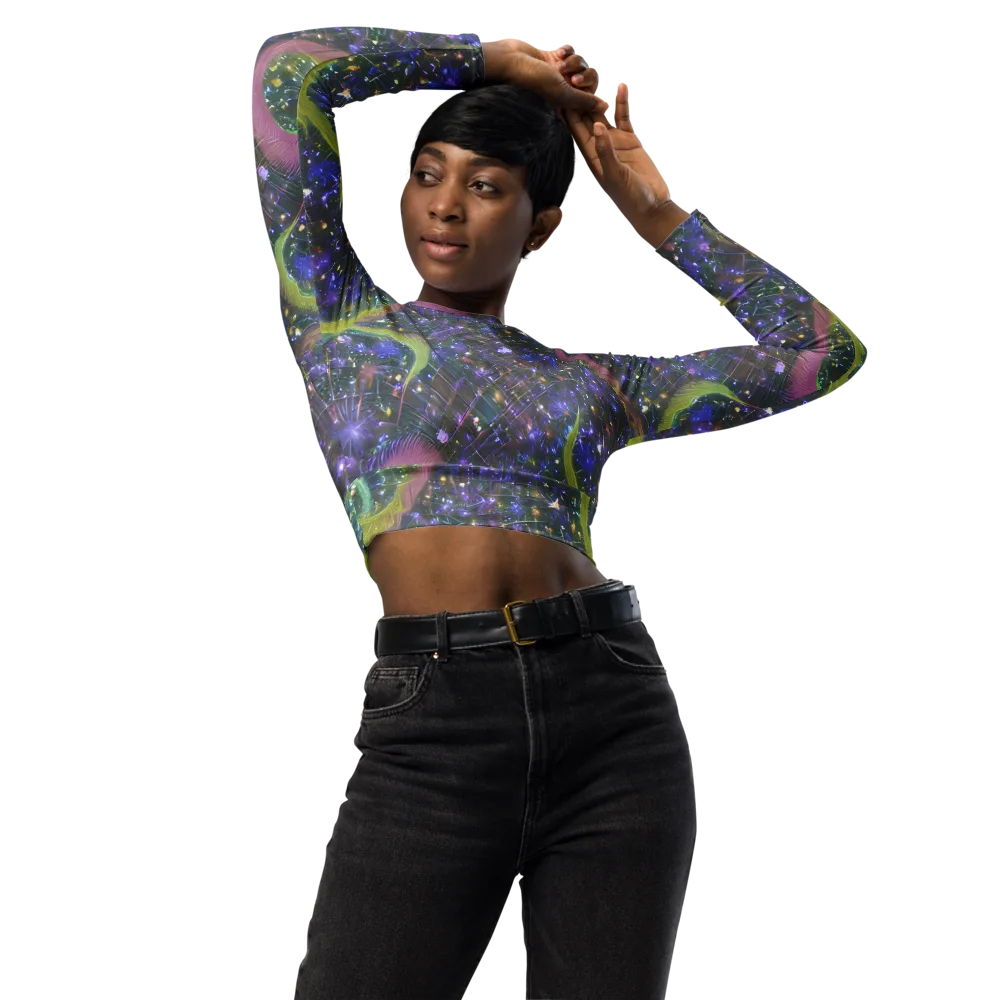 Neon Garden Grid on Long Sleeve Crop Top — Front