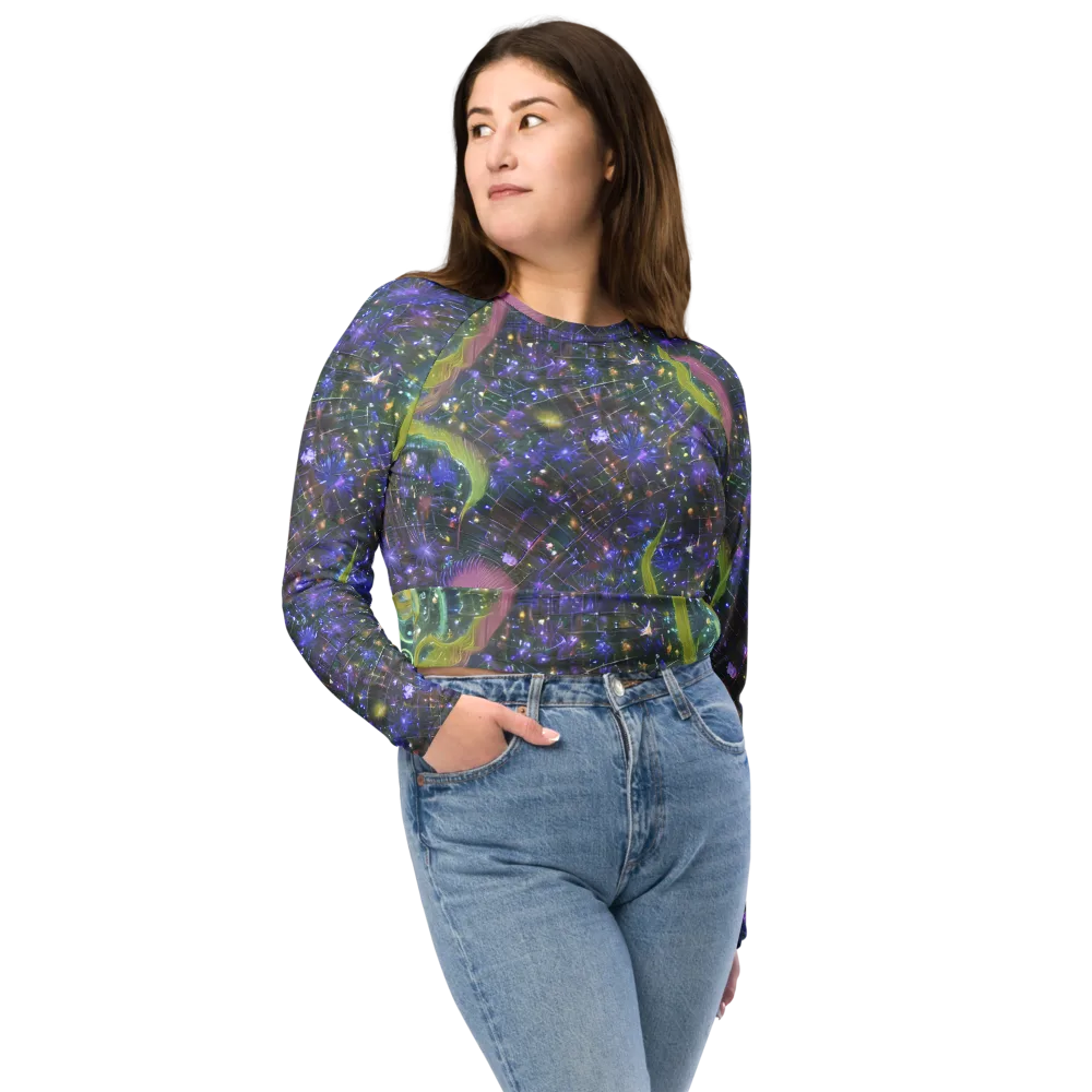 Neon Garden Grid on Long Sleeve Crop Top — Front