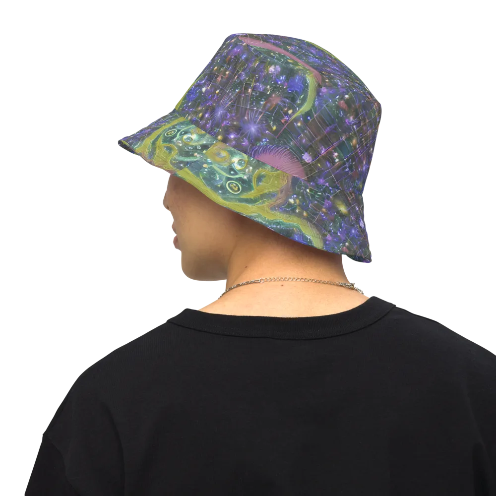 Neon Garden Grid on Reversible Bucket Hat — Back Inside