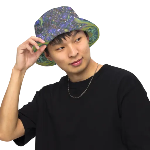 Neon Garden Grid on a Reversible Bucket Hat