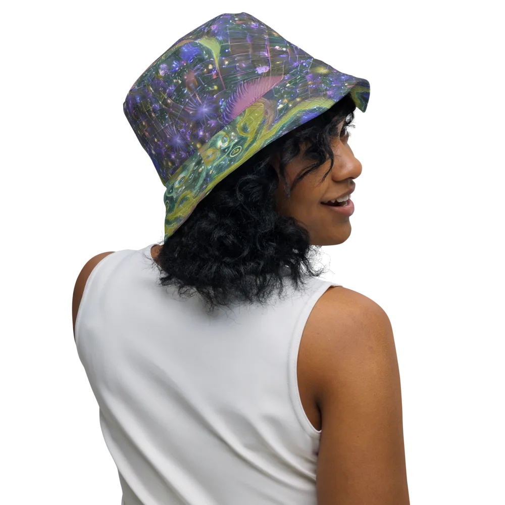 Neon Garden Grid on Reversible Bucket Hat — Right Outside