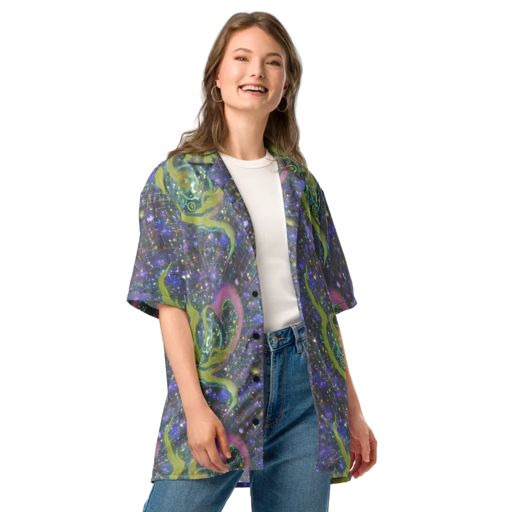 Neon Garden Grid on Button Shirt — Front