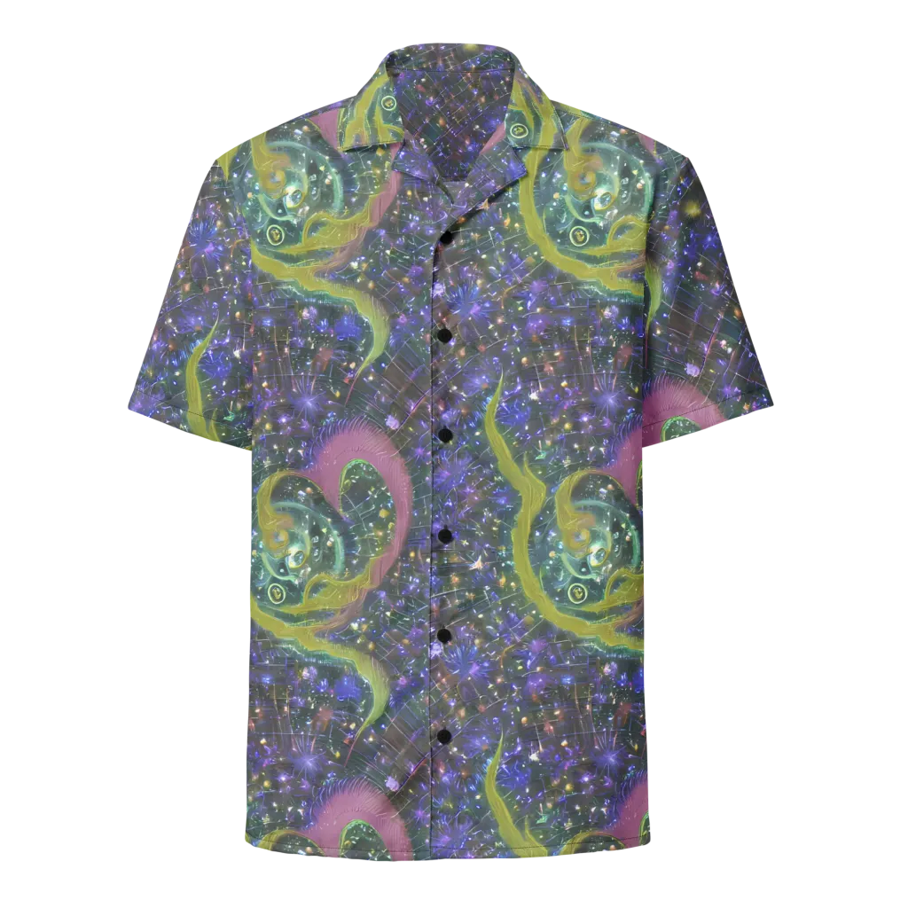 Neon Garden Grid on Button Shirt — Front