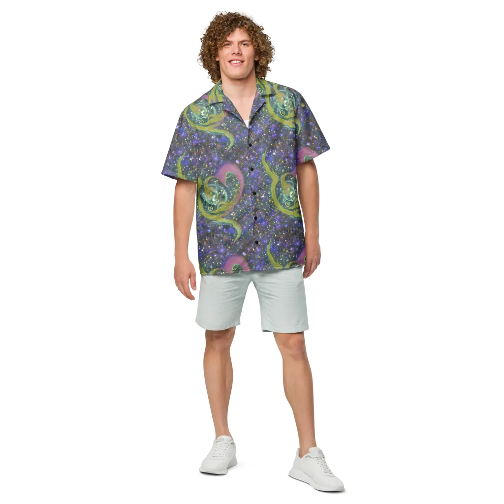 Neon Garden Grid on Button Shirt — Front