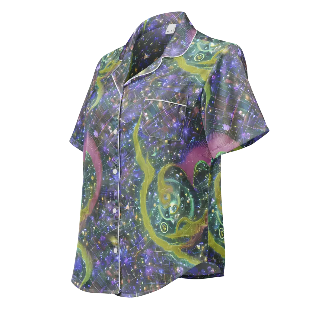 Neon Garden Grid on Women's Short Sleeve Pajama Top — Left Front