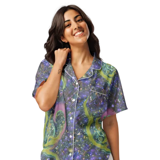 Neon Garden Grid on a Women's Short Sleeve Pajama Top
