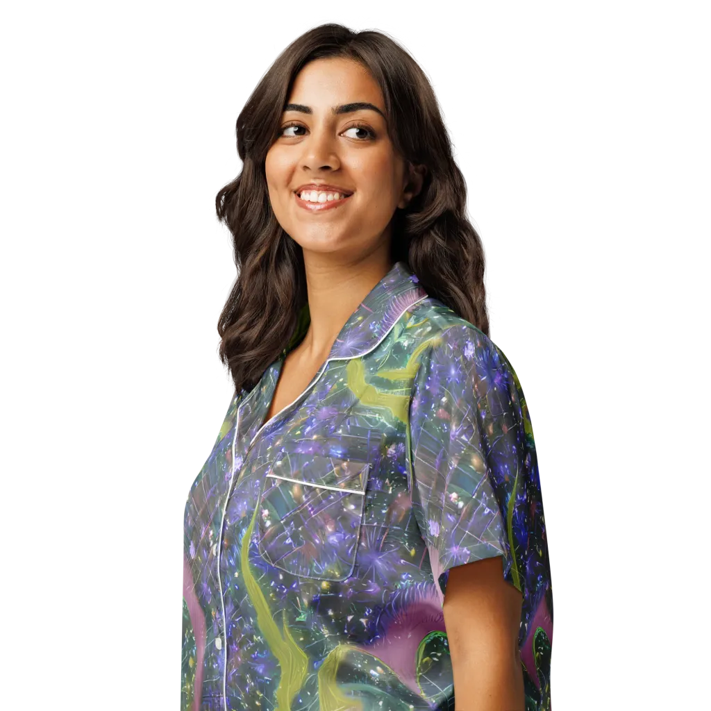 Neon Garden Grid on Women's Short Sleeve Pajama Top — Left Front