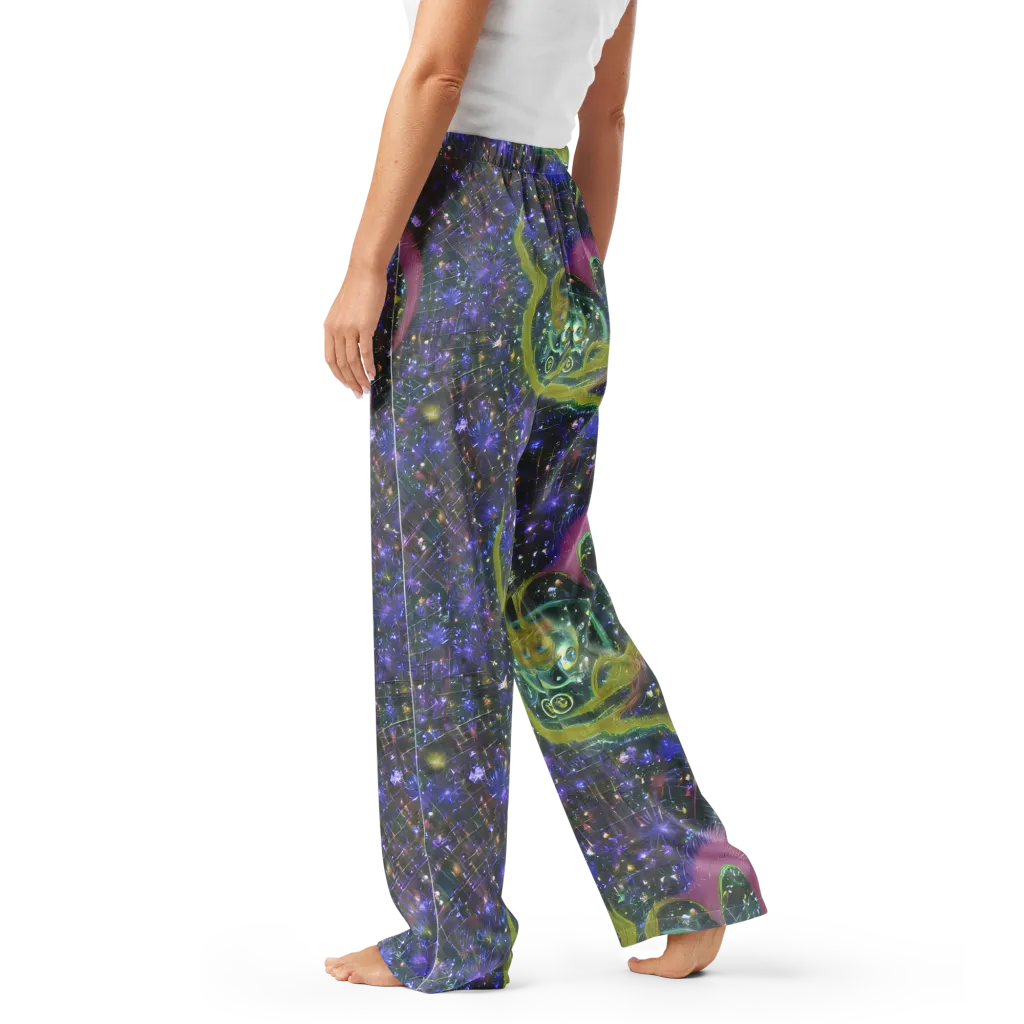 Neon Garden Grid on Women's Pajama Pants — Left