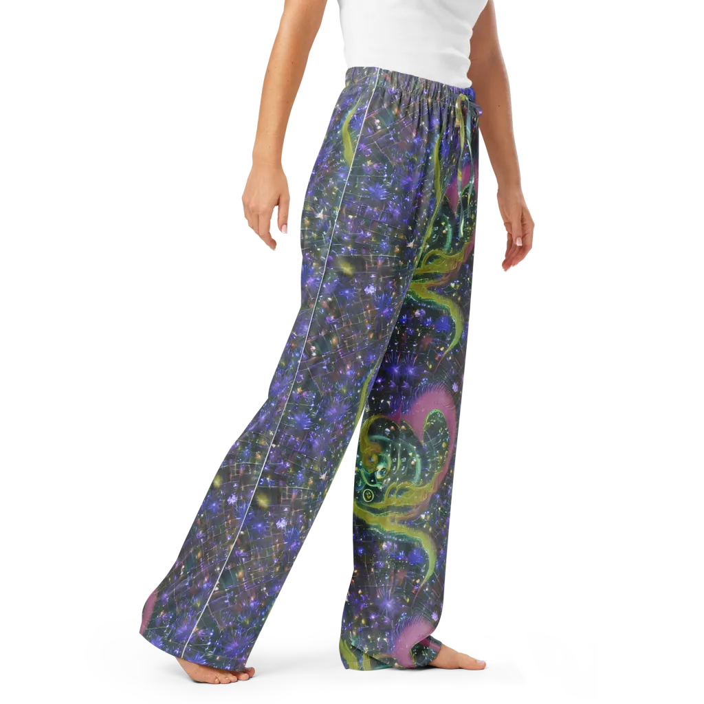 Neon Garden Grid on Women's Pajama Pants — Right Front