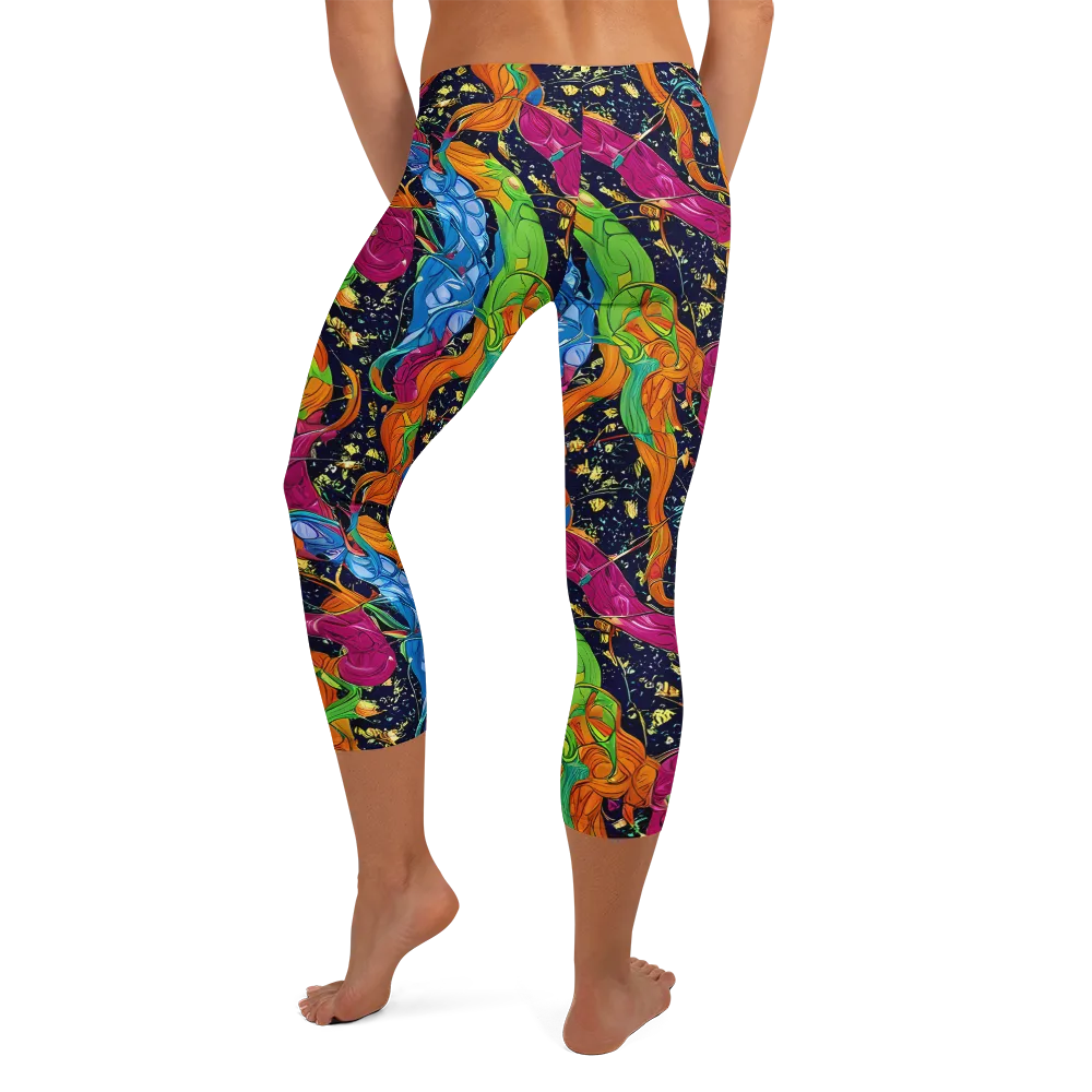 Tropical Static on Capri Leggings — Back