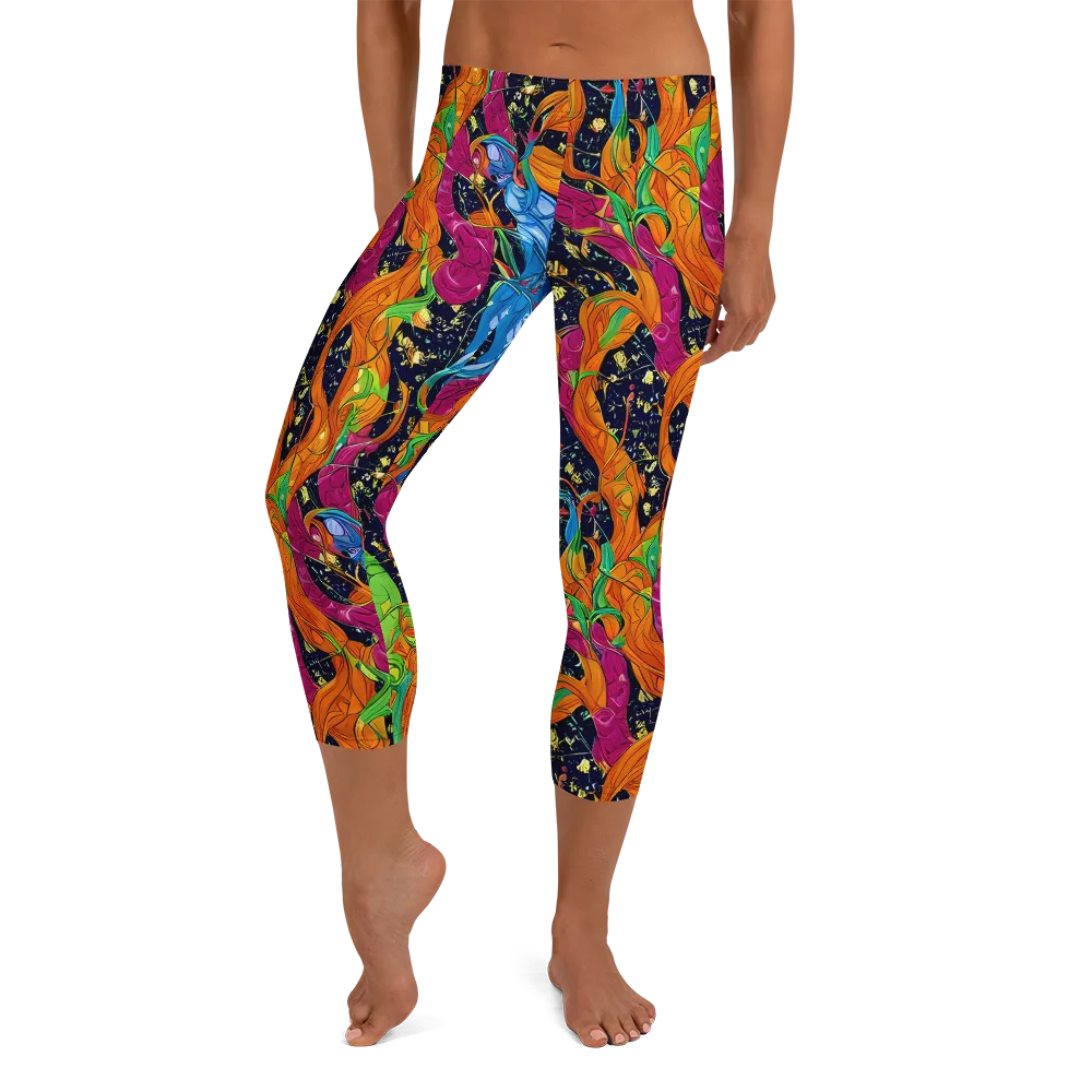 Tropical Static on Capri Leggings — Front