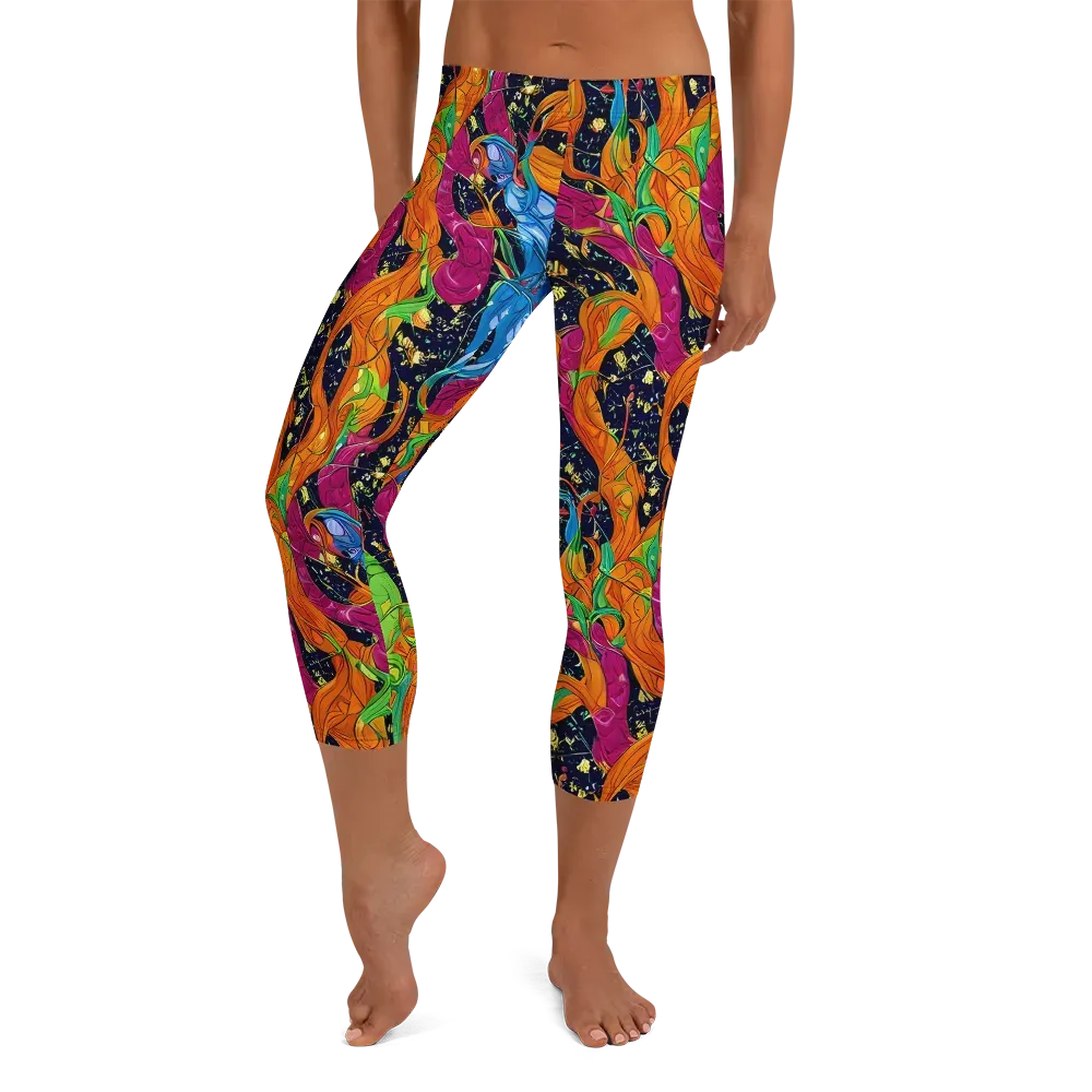 Tropical Static on Capri Leggings — Front