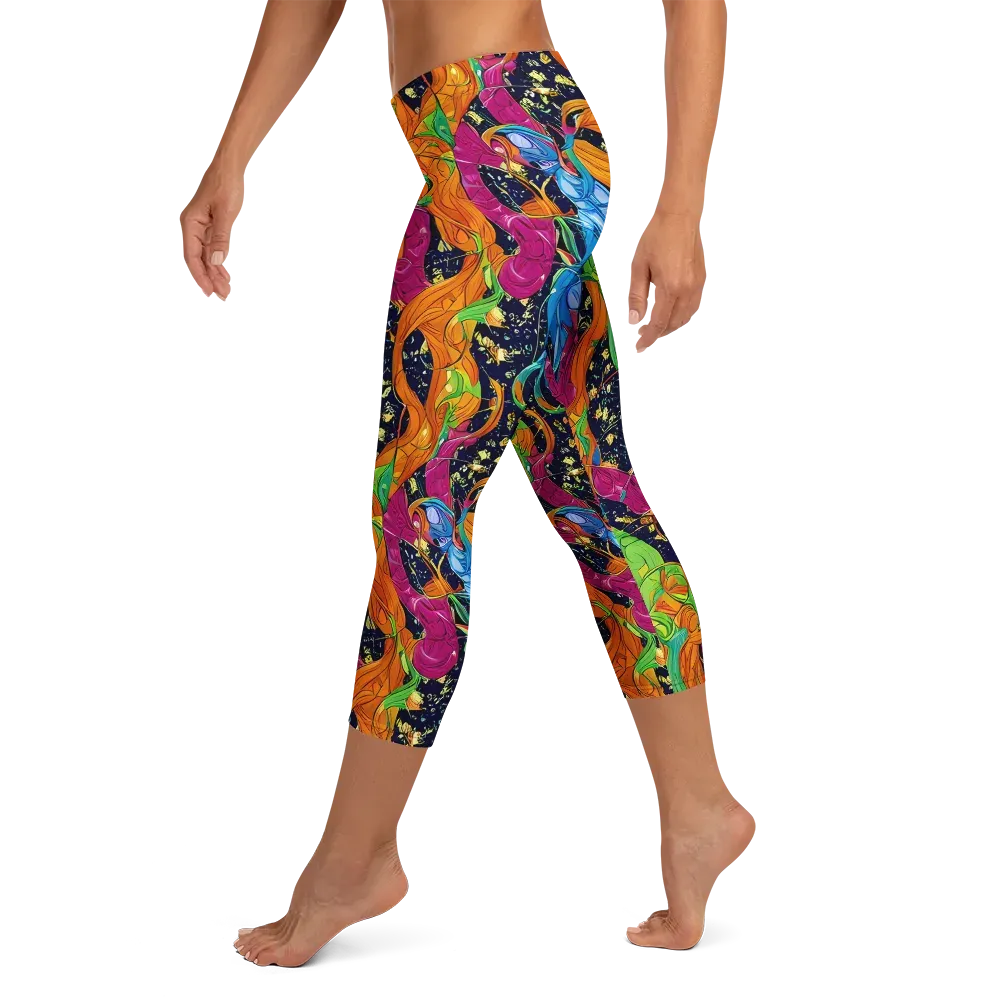 Tropical Static on Capri Leggings — Left