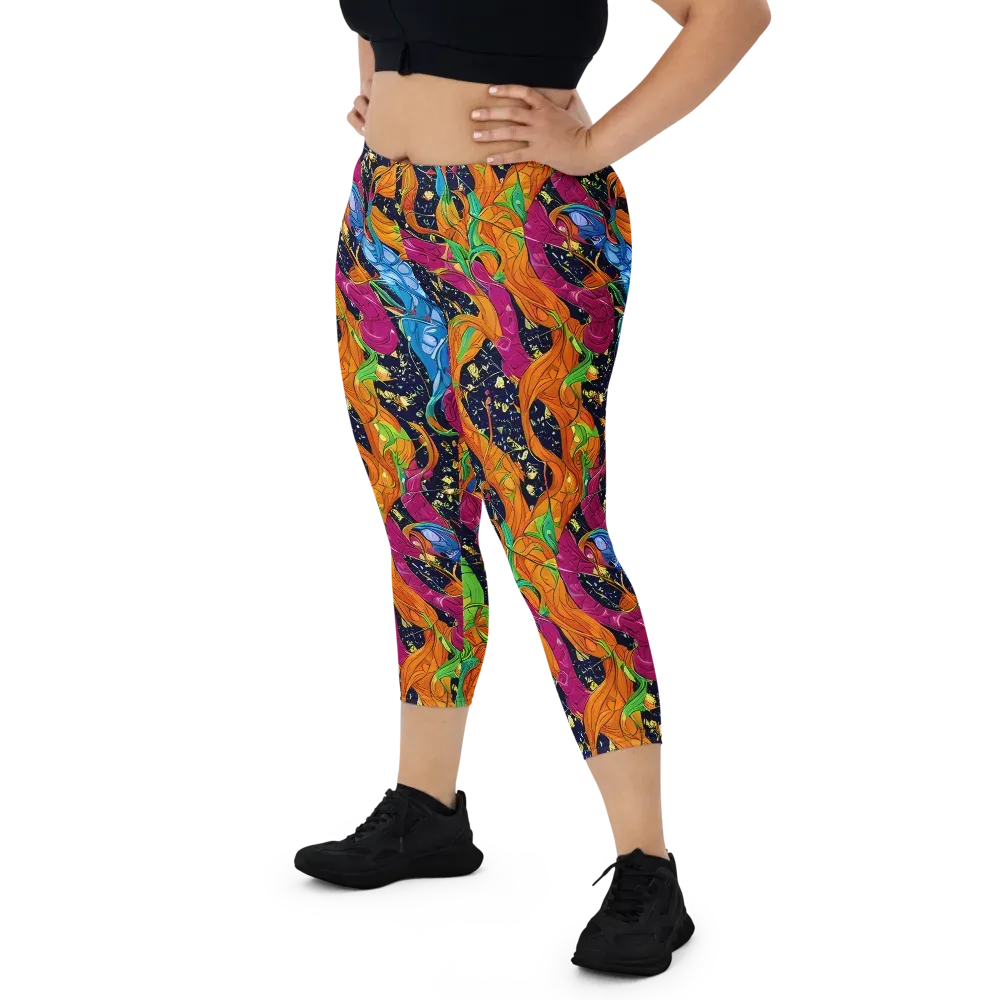 Tropical Static on Capri Leggings — Front