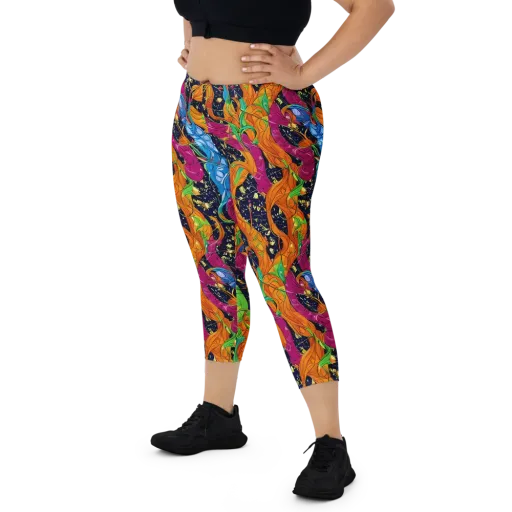 Tropical Static on a Capri Leggings