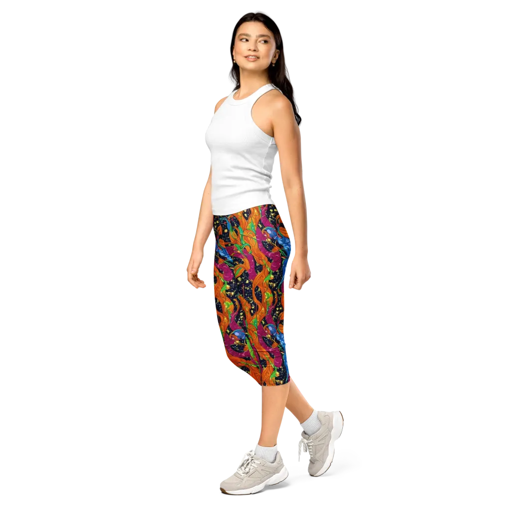 Tropical Static on Capri Leggings — Left Front