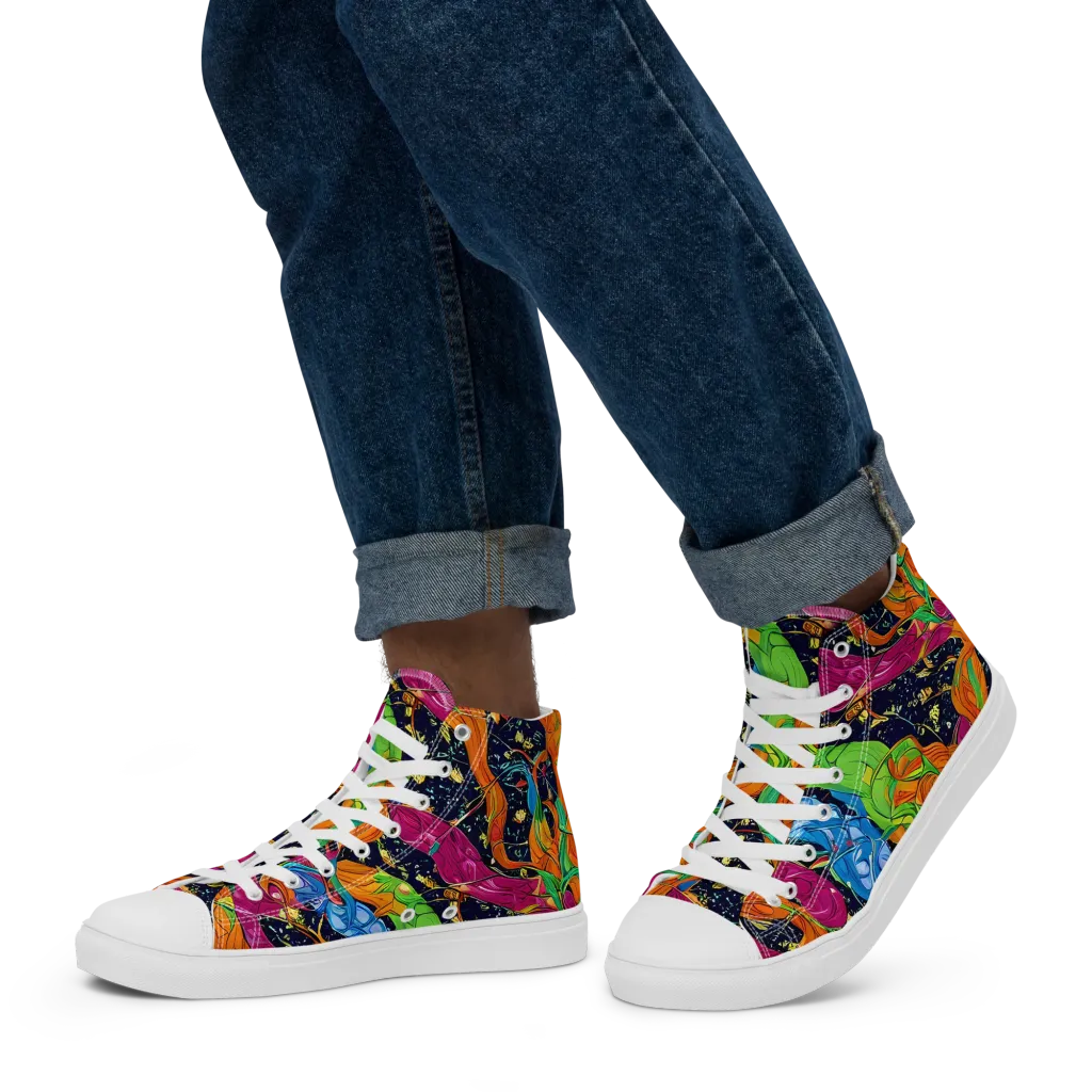 Tropical Static on Men's High Top Canvas Shoes — Left