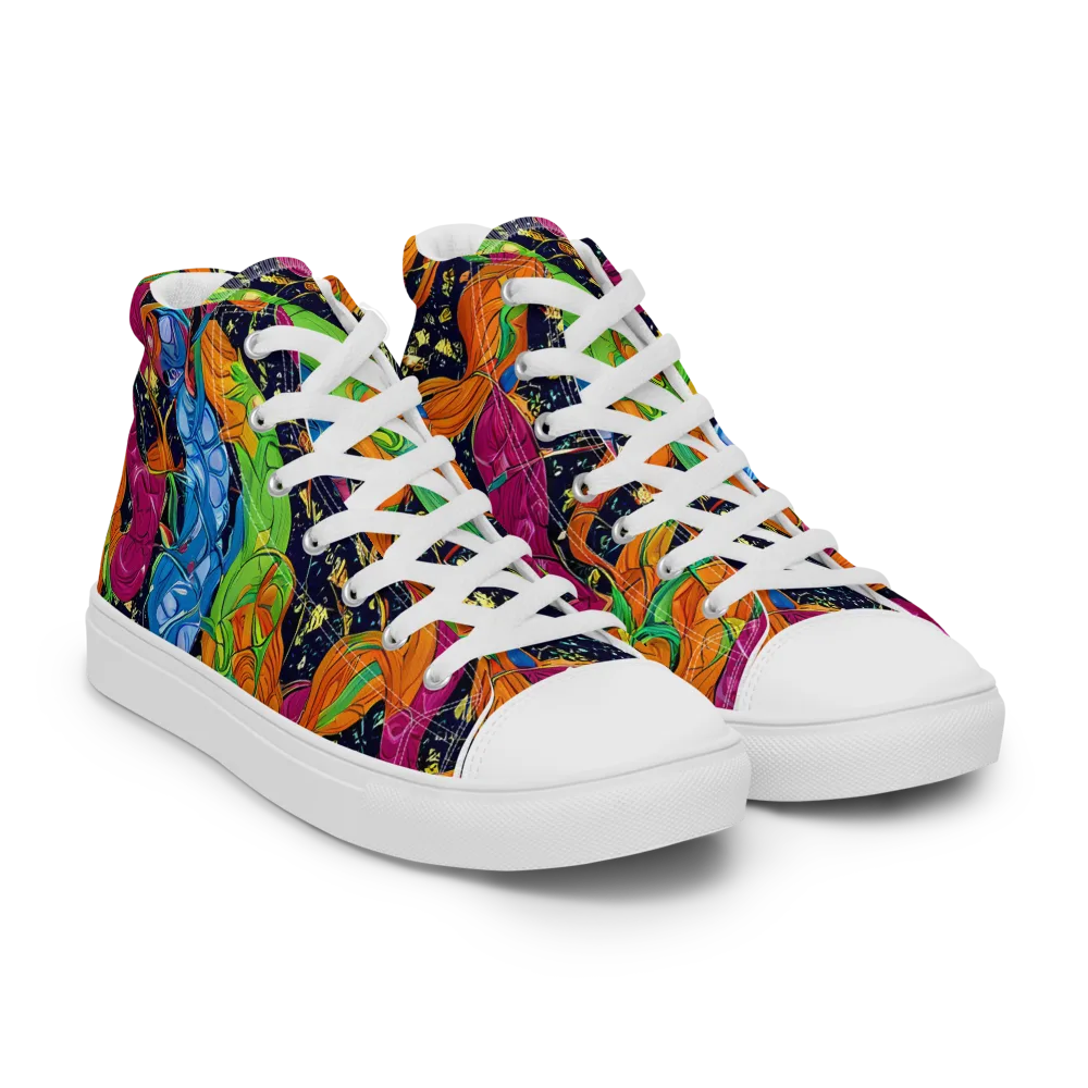 Tropical Static on Women's High Top Canvas Shoes — Right Front
