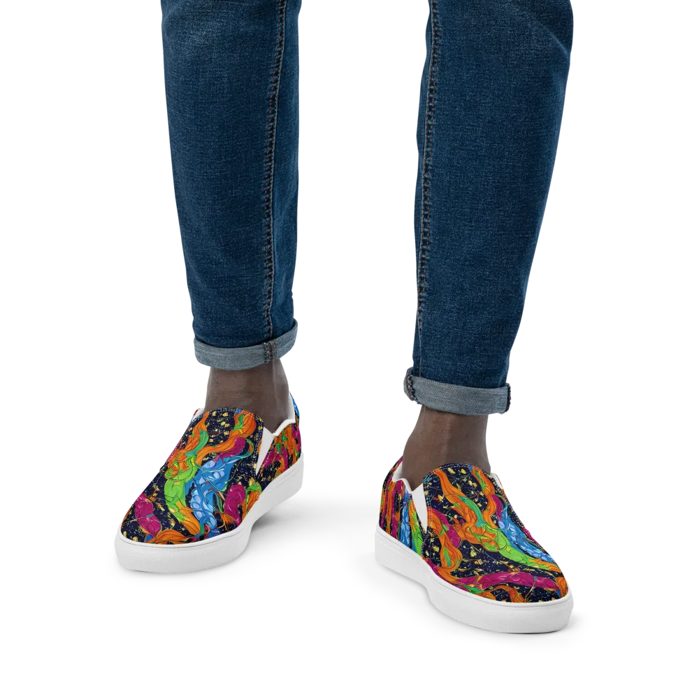 Tropical Static on Men's Slip-On Canvas Shoes — Front