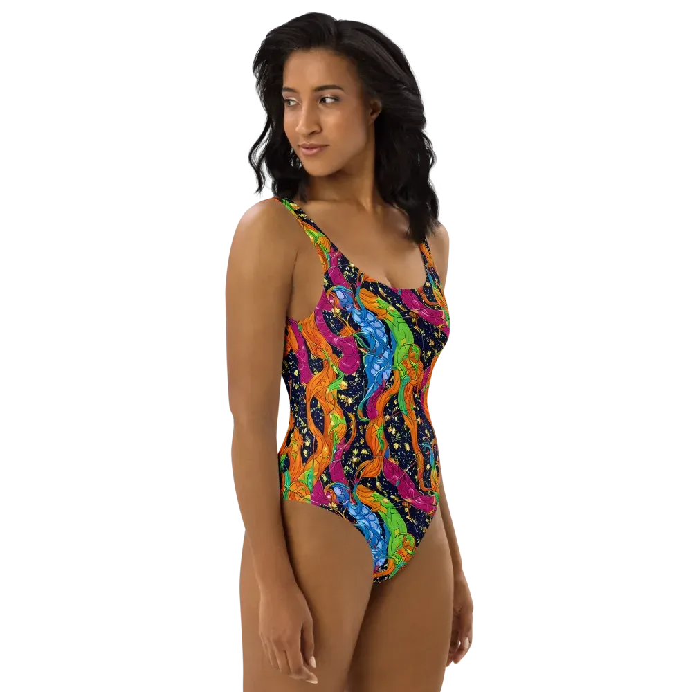 Tropical Static on One-Piece Swimsuit — Right