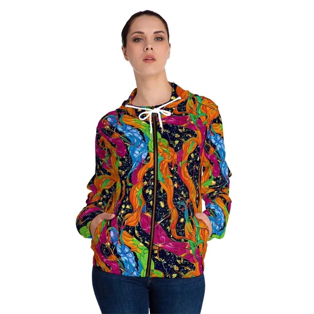 Tropical Static on Women's Full-Zip Hoodie — Front On Person
