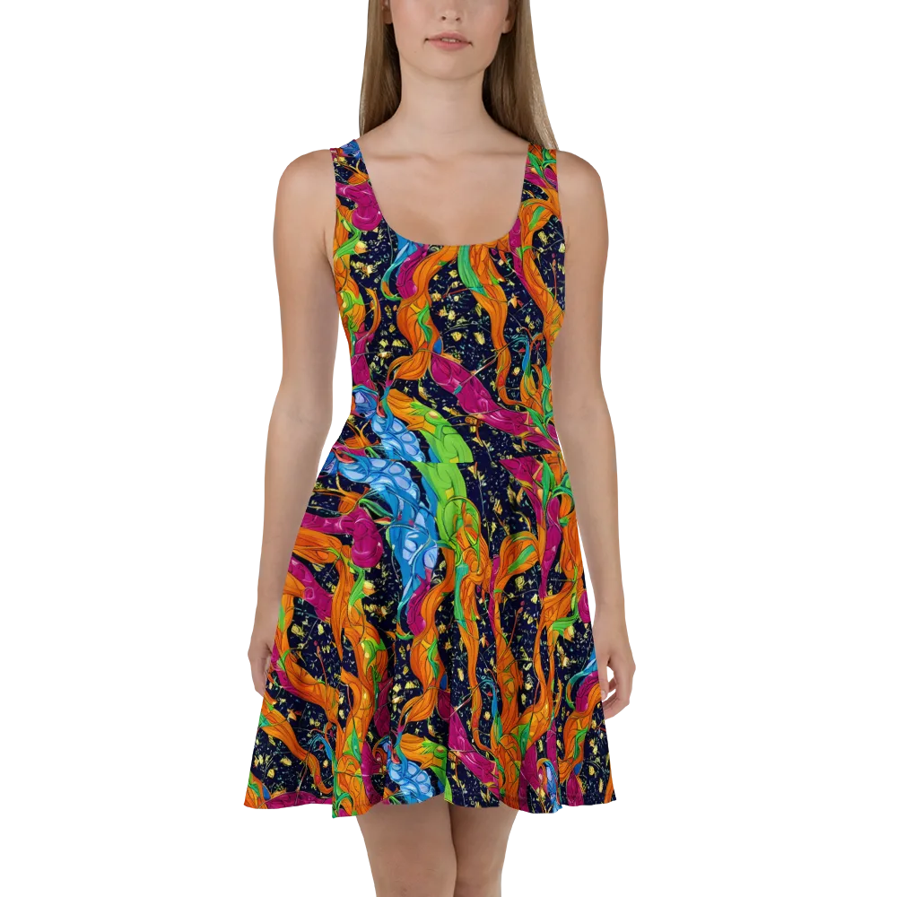 Tropical Static on Skater Dress — Front