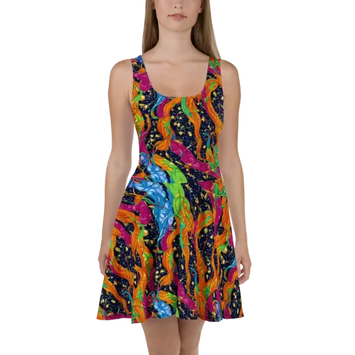 Tropical Static on a Skater Dress