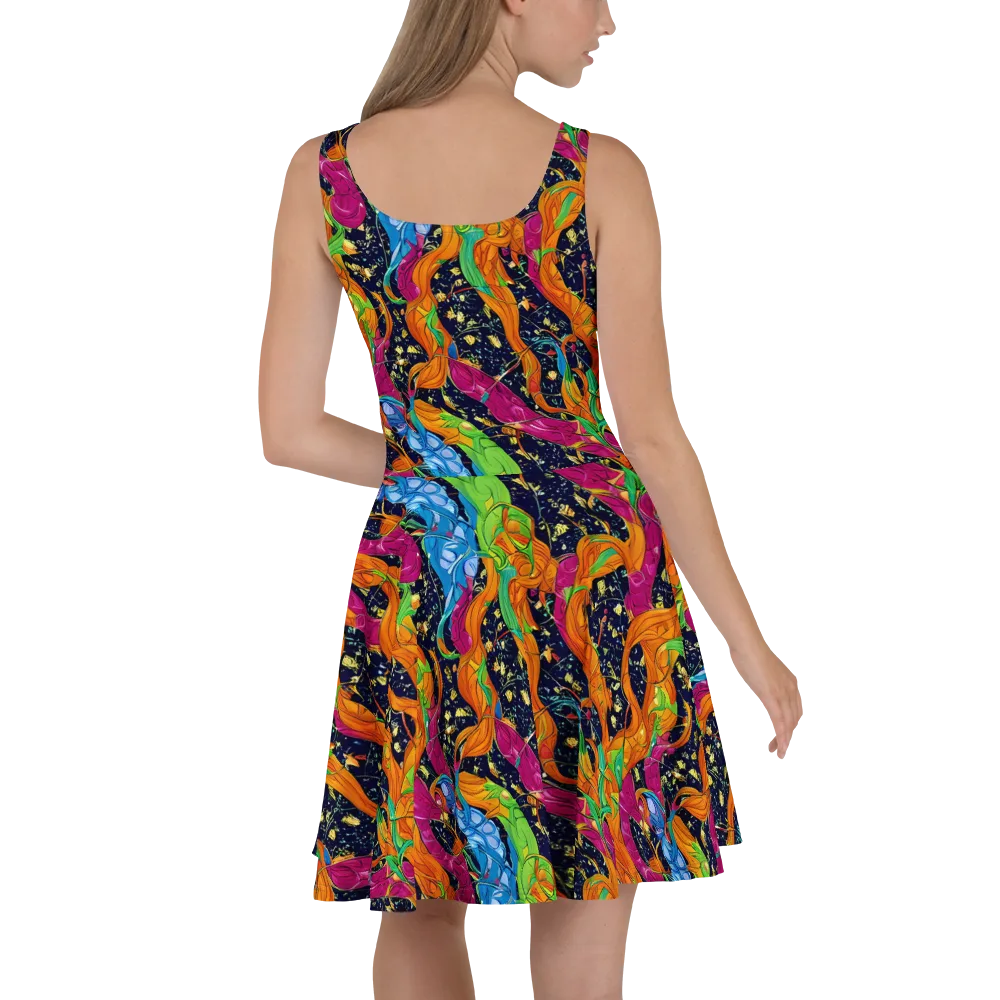 Tropical Static on Skater Dress — Back