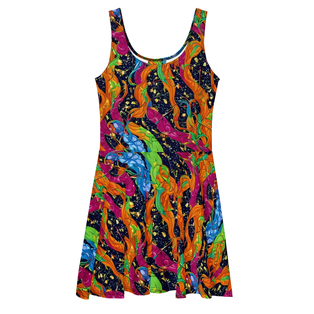 Tropical Static on Skater Dress — Front