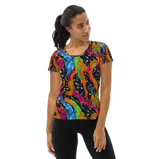 Tropical Static on a Women's Athletic T-Shirt