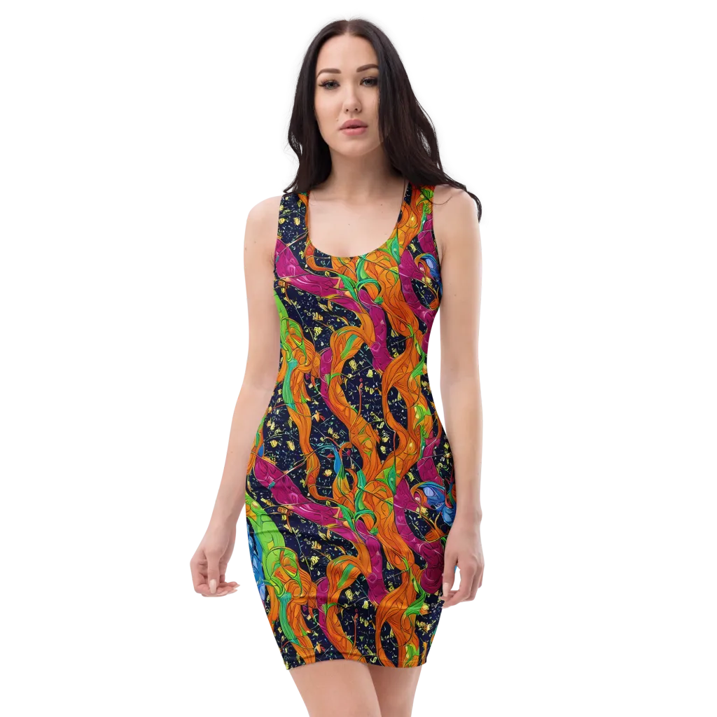 Tropical Static on Bodycon Dress — Front