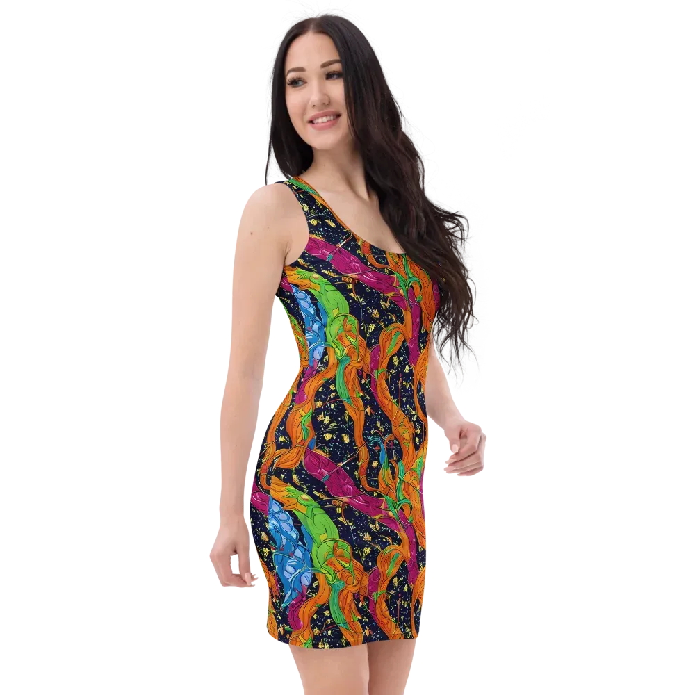 Tropical Static on Bodycon Dress — Right Front