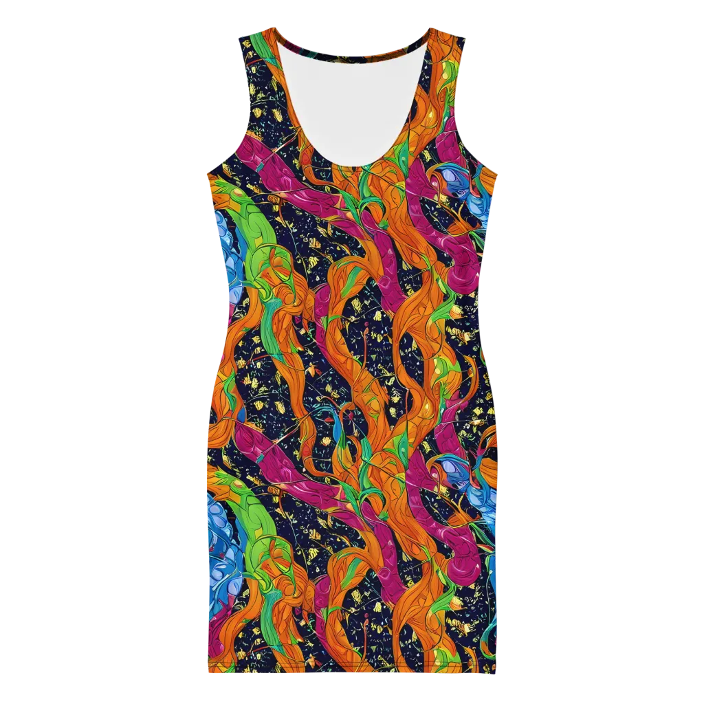 Tropical Static on Bodycon Dress — Front