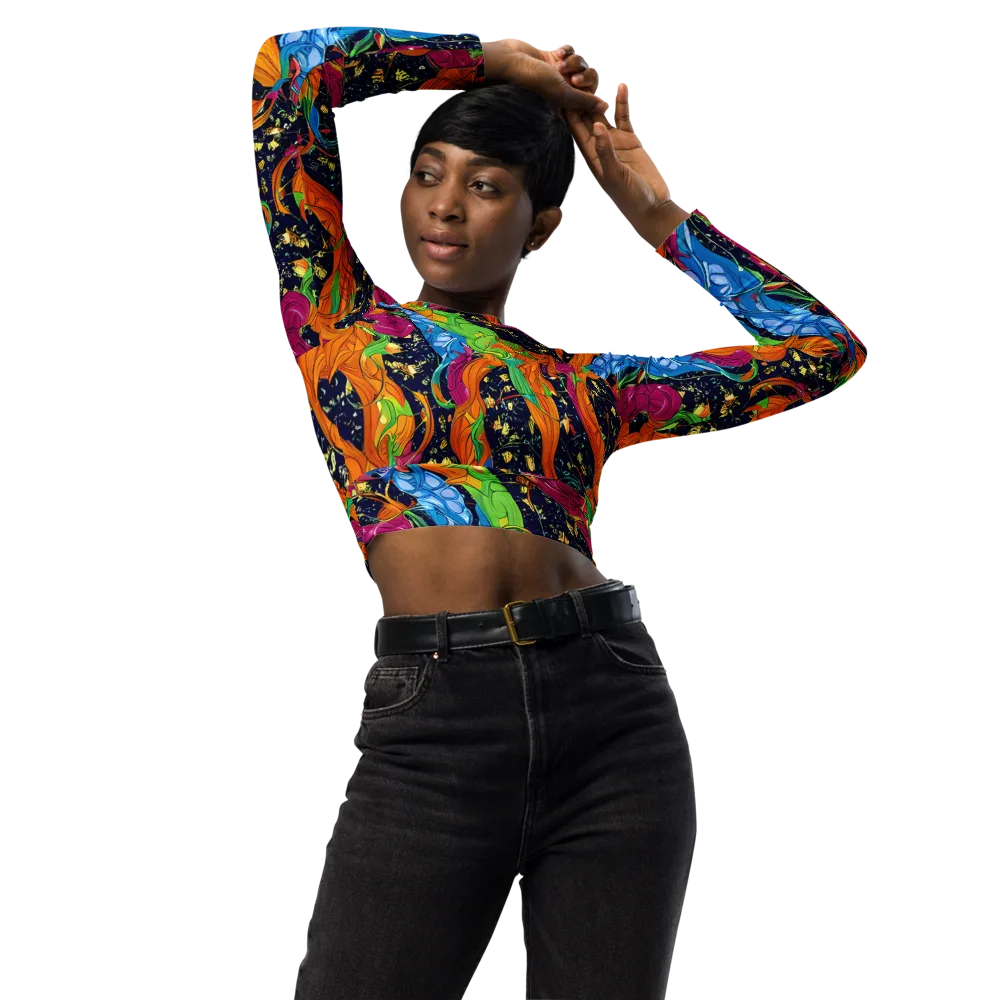 Tropical Static on Long Sleeve Crop Top — Front