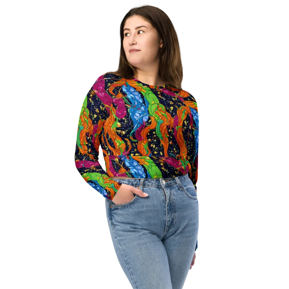 Tropical Static on Long Sleeve Crop Top — Front