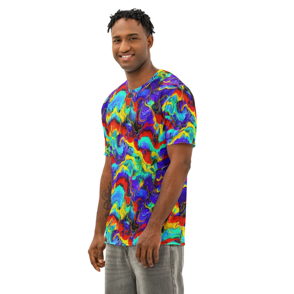 Rainbow Riptide on Men's Cotton Crew Neck T-Shirt — Left Front