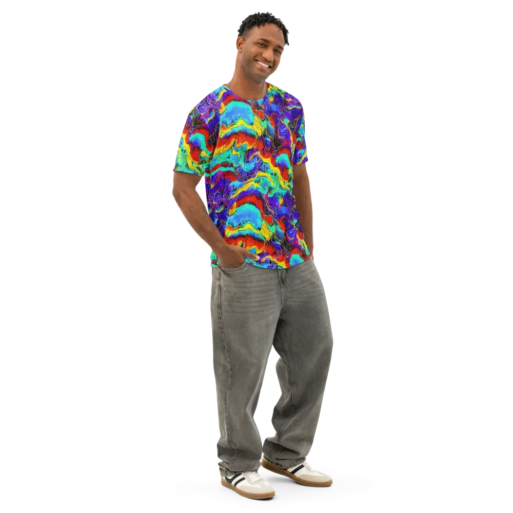 Rainbow Riptide on Men's Cotton Crew Neck T-Shirt — Right Front