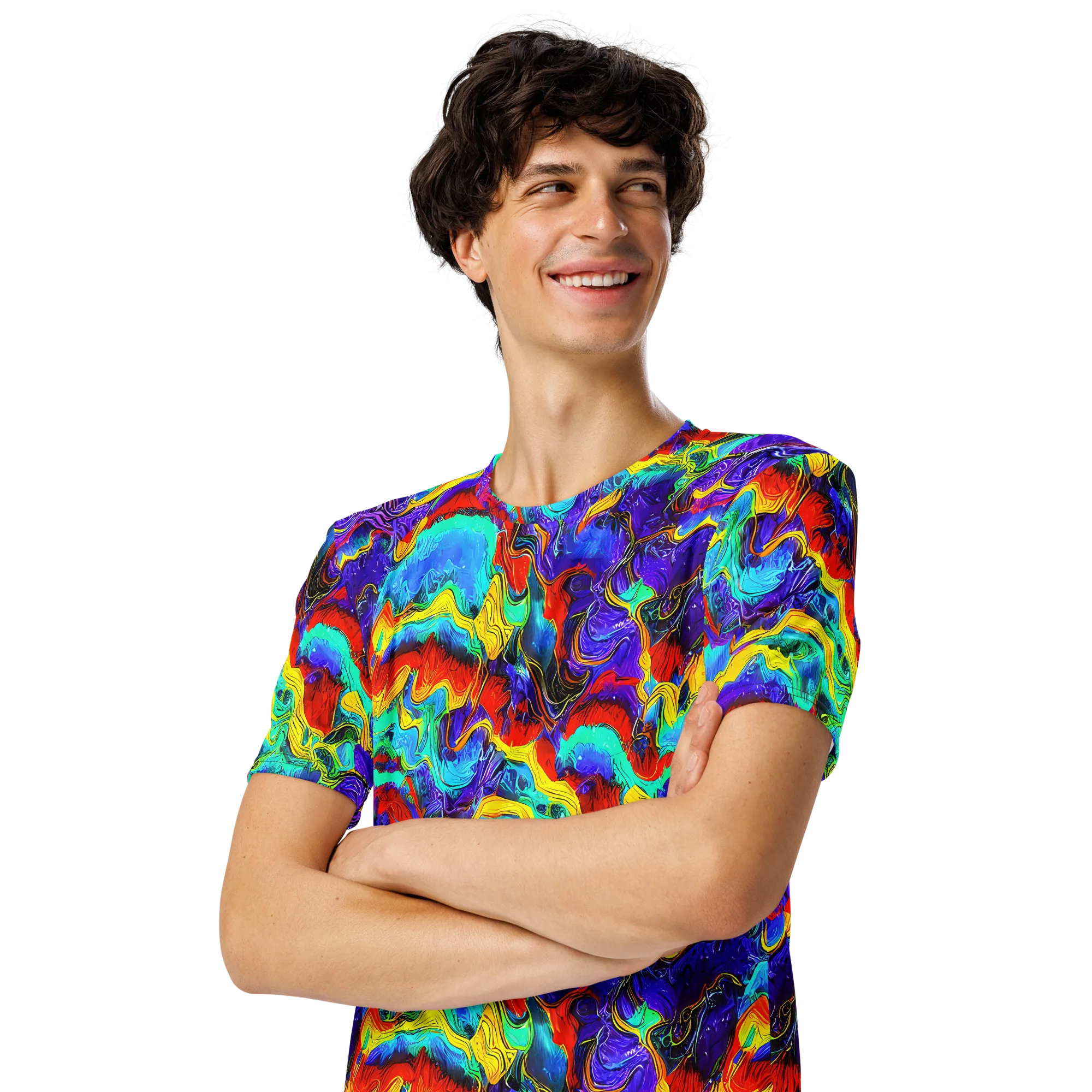 Rainbow Riptide on Men's Crew Neck T-Shirt — Left Front