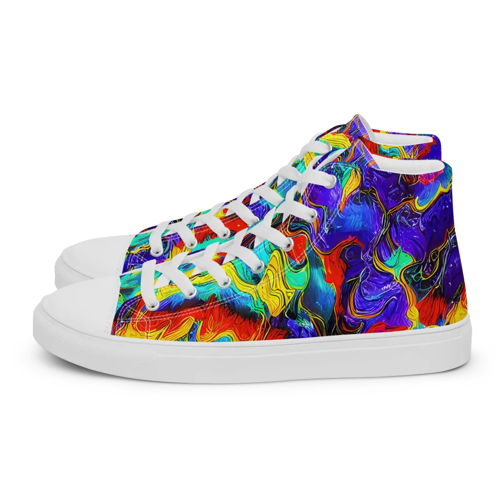Rainbow Riptide on Men's High Top Canvas Shoes — Left